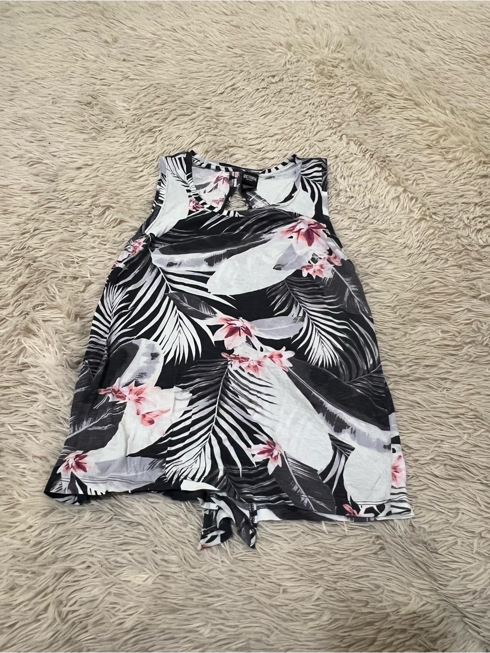 Victoria's Secret Black & White Tropical Tank with Pink Floral Accents